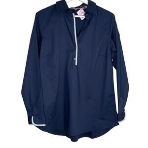 Pearly Vine Cotton Blend Long Sleeve Collared Shirt Top Navy Women's Size M NWT